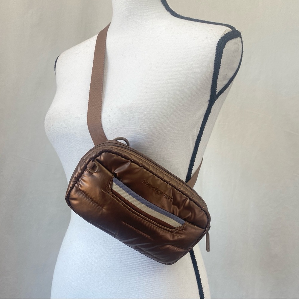 Hedgren Snug Crossbody Waist Bag metallic brown bronze quilted zipper Fanny Pack